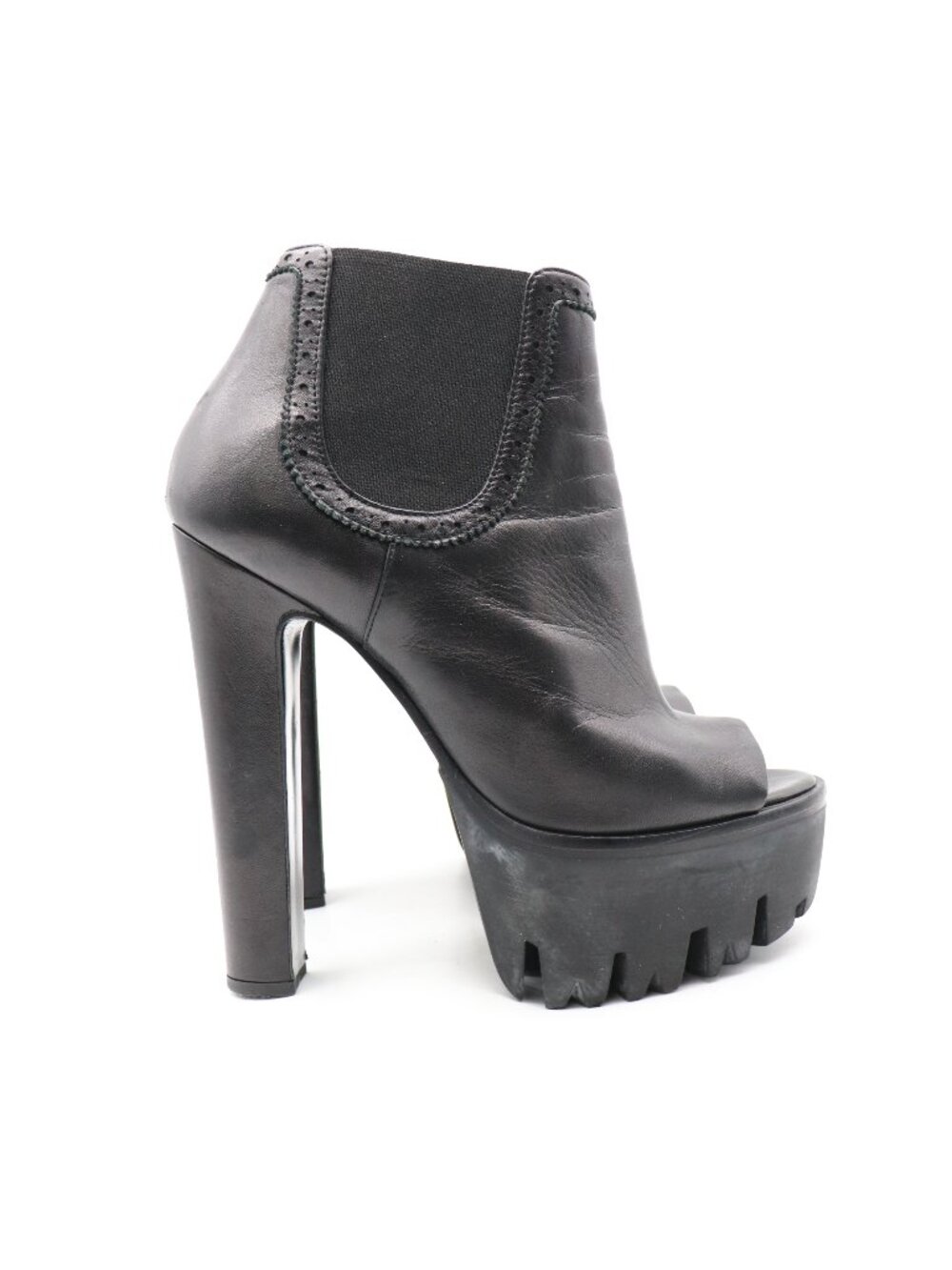 Versus Versace Black Leather Women's Size EU 37 Platform Peep Toe Ankle Boots